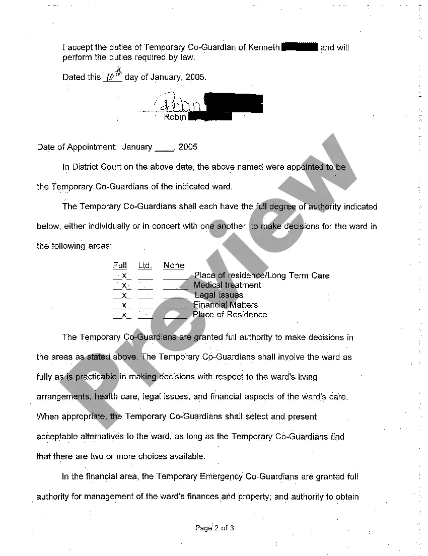 Preview A03 Letters of Temporary Guardianship for Incompetent Person