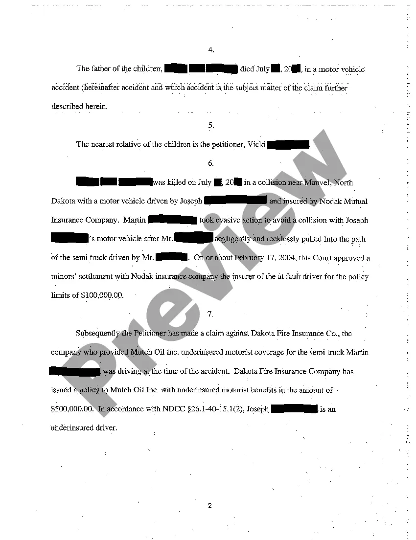 Preview A01 Petition for Approval of a Single Transaction Authorizing Minors' Settlement