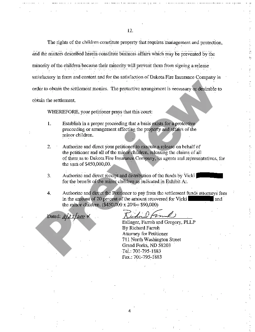 Preview A01 Petition for Approval of a Single Transaction Authorizing Minors' Settlement