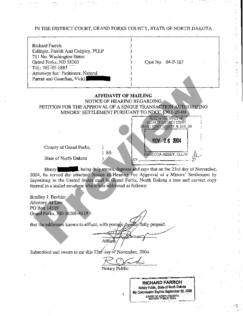 Preview A02 Notice of Hearing Regarding Petition for the Approval of Single Transaction Authorizing Minors' Settlement