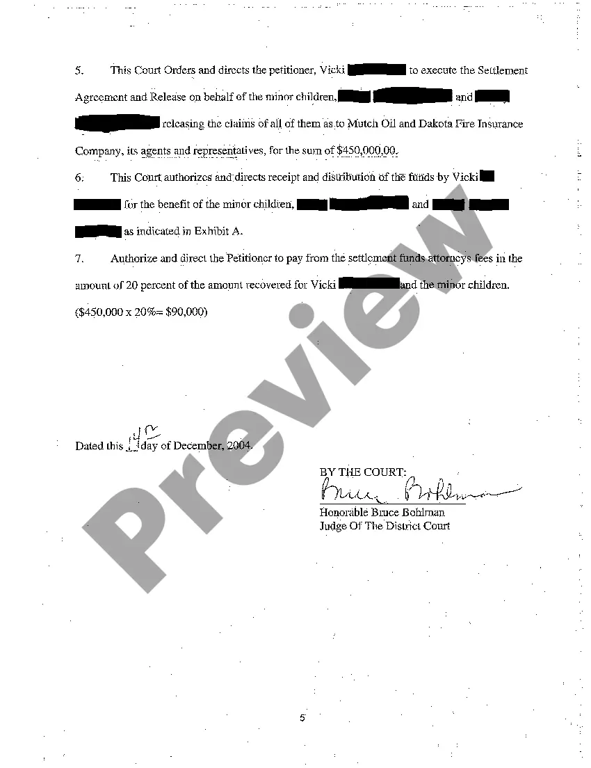 Preview A03 Order Approving Minors' Settlement