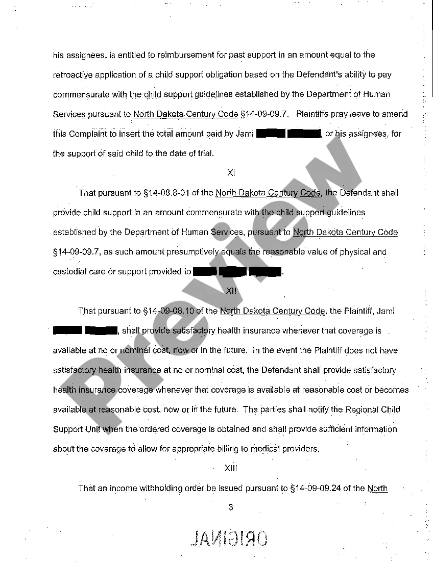 Get A01 Complaint for Child Support Enforcement Preview A01 Complaint for Child Support Enforcement