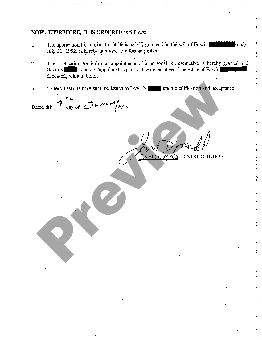 Preview A03 Statement of Informal Probate of Will and Appointment of a Personal Representative