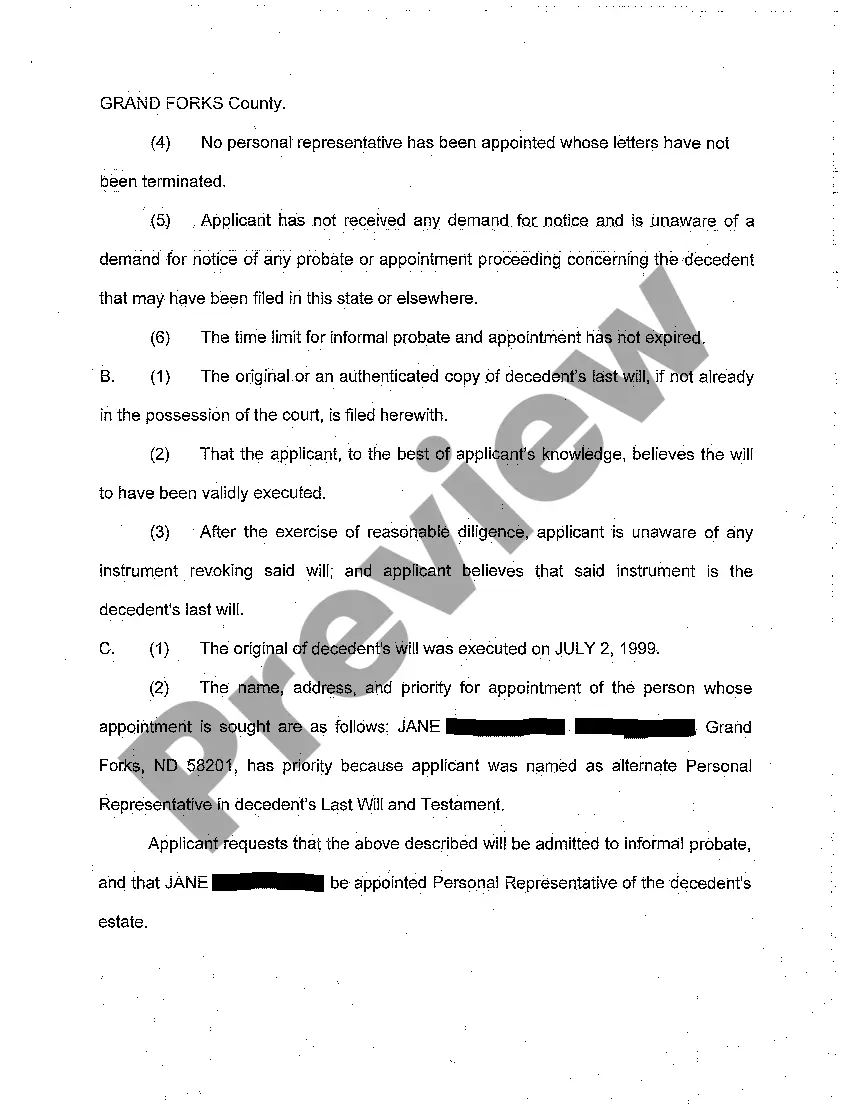 Get A02 Application for Informal Probate of Will and Appointment of a Personal Representative Preview A02 Application for Informal Probate of Will and Appointment of a Personal Representative