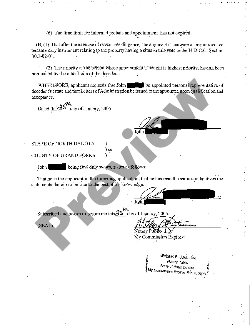 Preview A02 Application for Informal Appointment of a Personal Representative in Intestacy