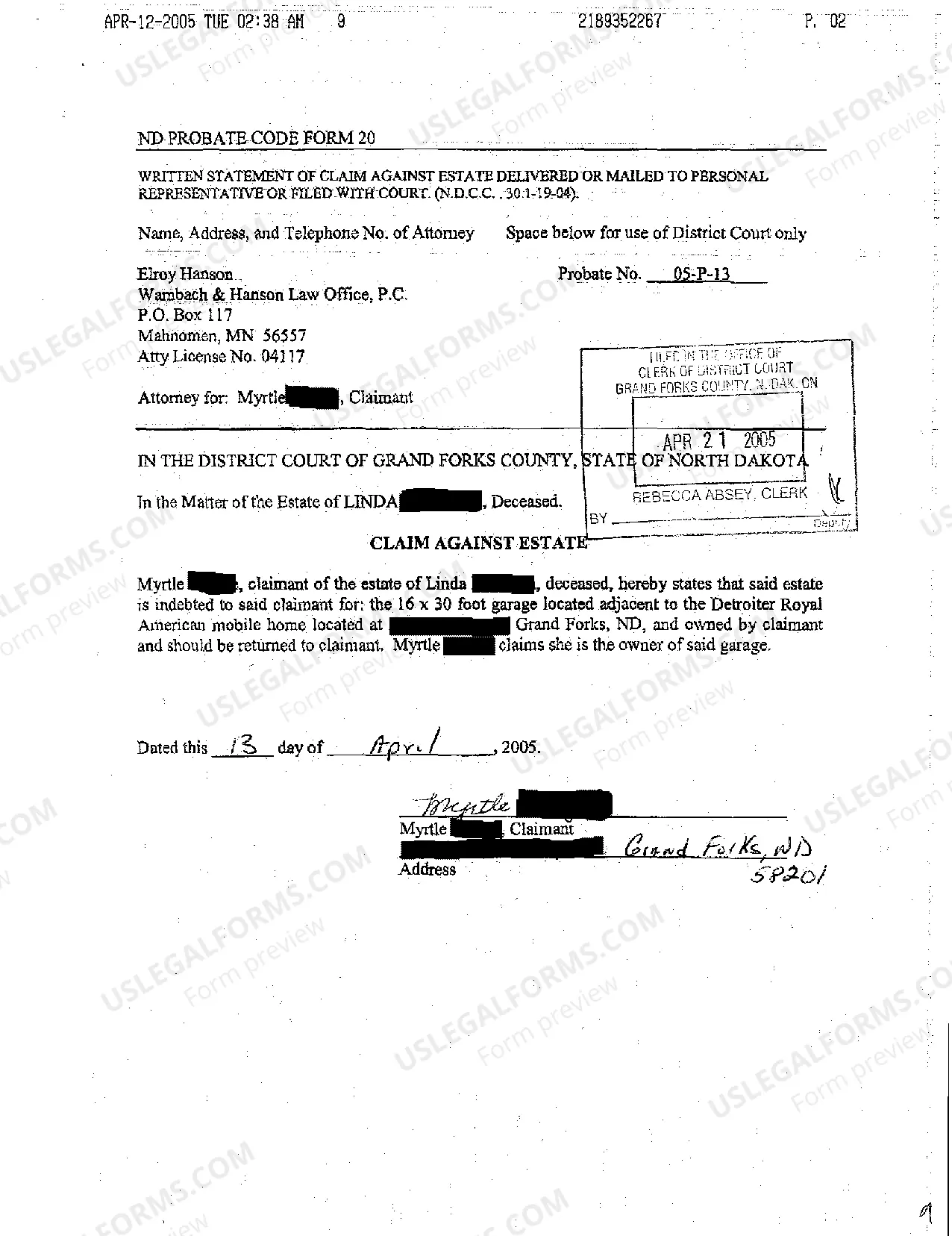 Preview A05 Claim Against Estate
