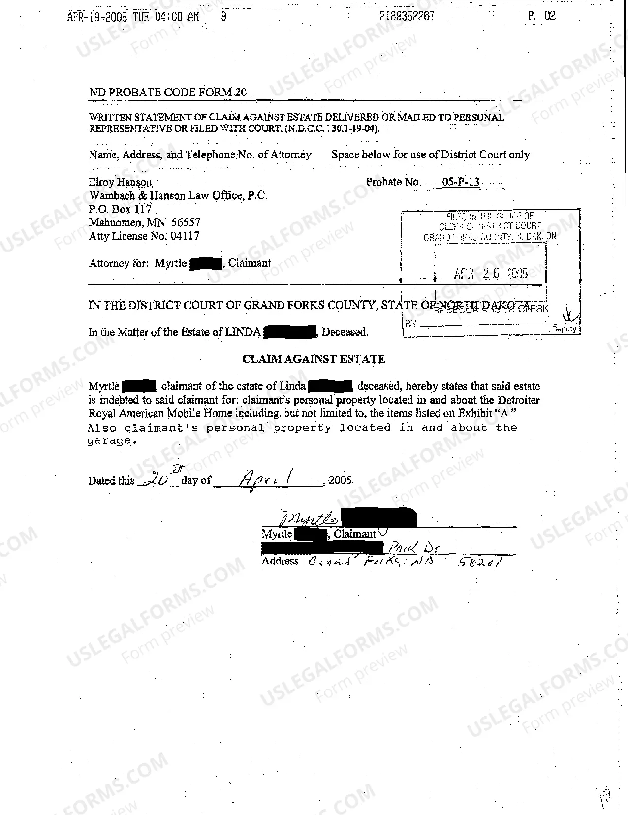 Preview A05 Claim Against Estate