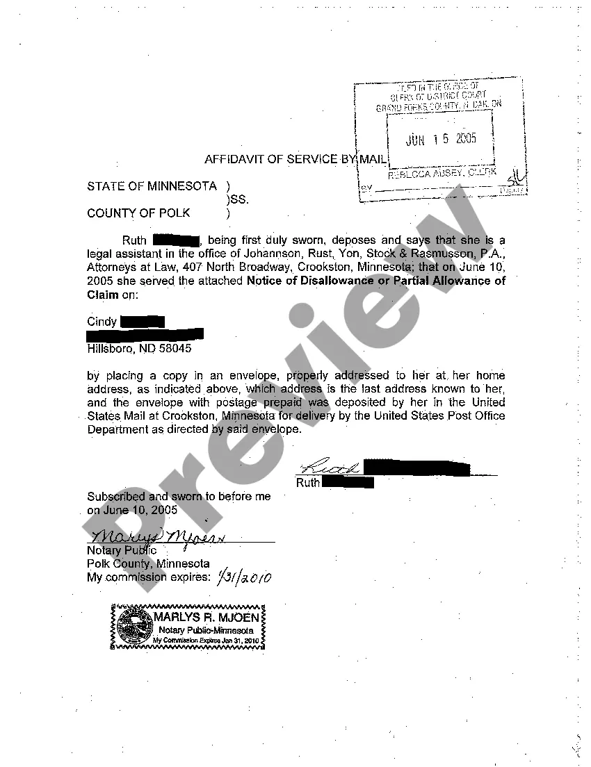 Preview A05 Notice of Disallowance or Partial Allowance of Claim