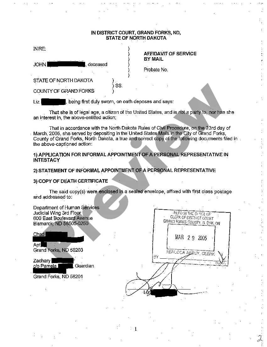 Preview A01 Application for Informal Probate and Appointment of a Personal Representative in Intestacy