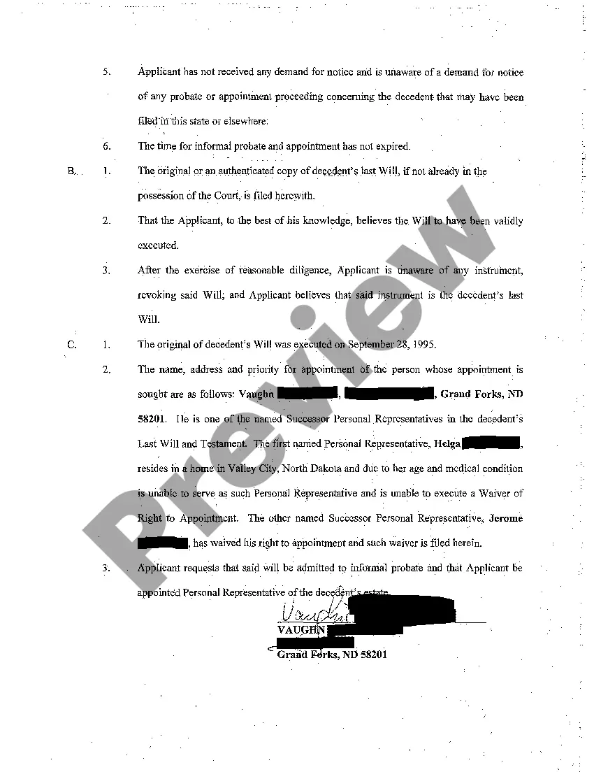 Get A01 Application for Informal Probate of Will and Appointment of a Personal Representative Preview A01 Application for Informal Probate of Will and Appointment of a Personal Representative