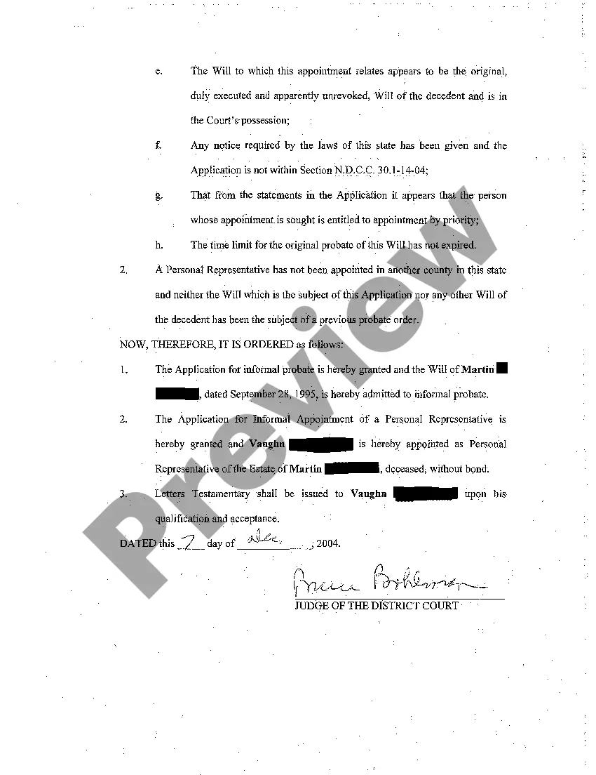 Preview A05 Statement of Informal Probate of Will and Appointment of a Personal Representative