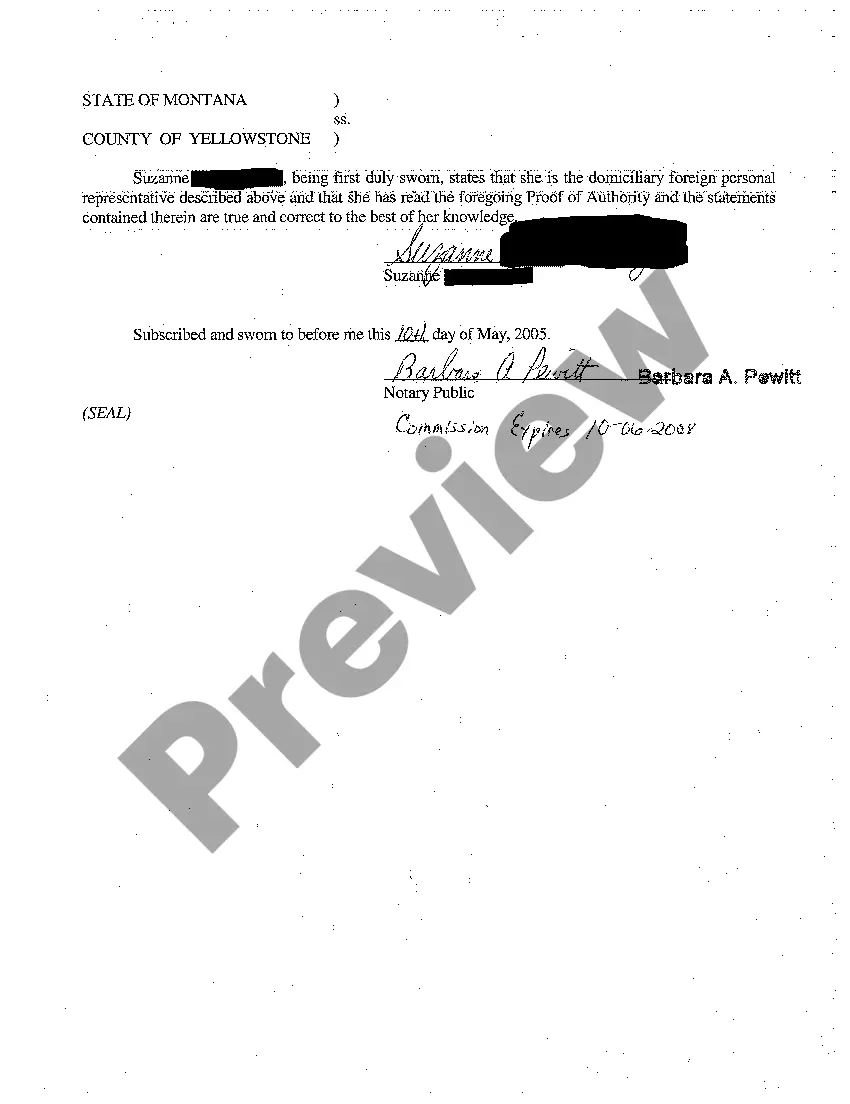 Preview A01 Proof of Authority of Domiciliary Foreign Personal Representative