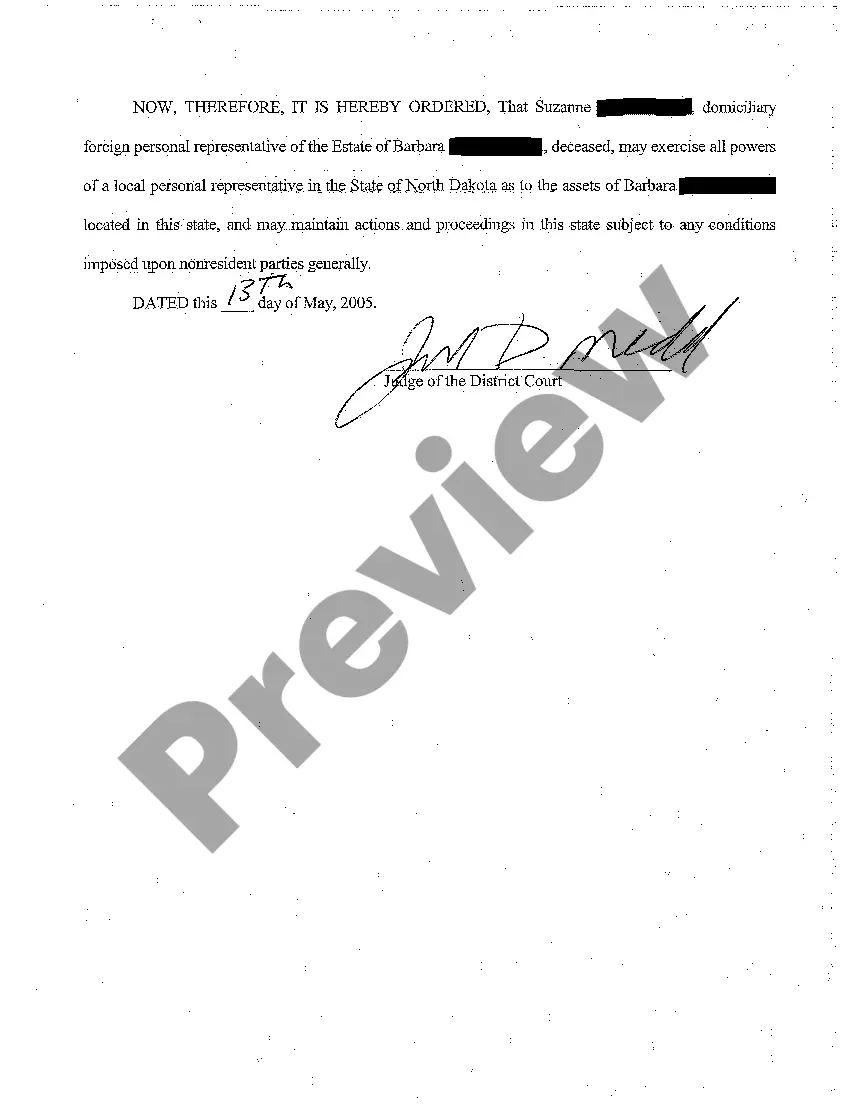 Preview A02 Order of Proof of Authority of Domiciliary Foreign Personal Representative