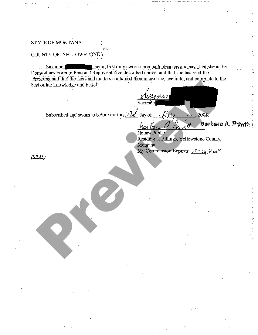 Preview A03 Foreign Personal Representative's Sworn Statement to Terminate Registration