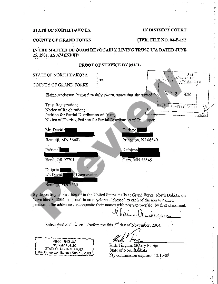 Preview A04 Notice of Hearing Petition for Partial Distribution of Trust