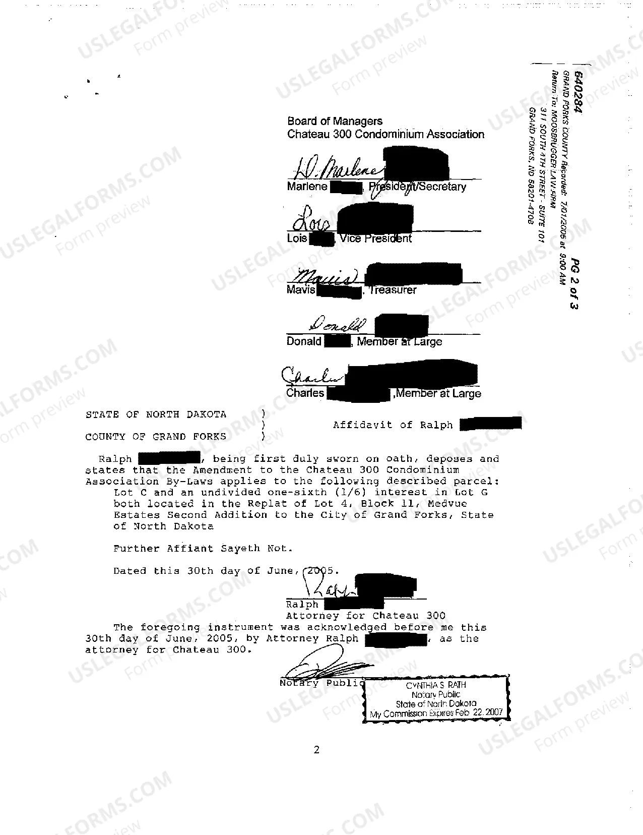 Preview Amendment to the Chateau 300 Condominium Association Bylaws