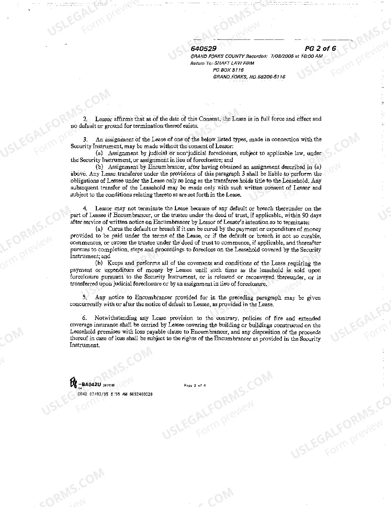 Preview Consent to Encumbrance of Lease and Amendment to Lease