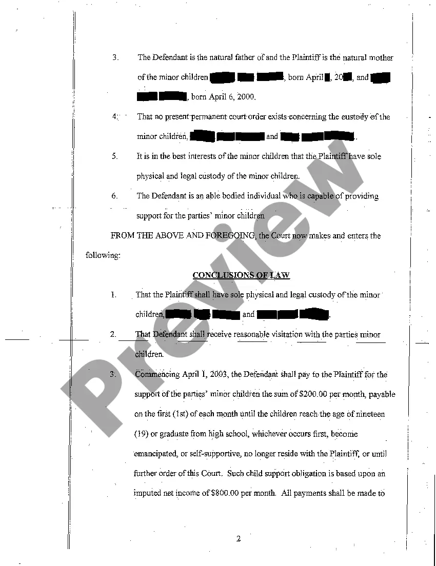 Get A01 Findings of Fact, Conclusions of Law, and Order for Judgment Preview A01 Findings of Fact, Conclusions of Law, and Order for Judgment