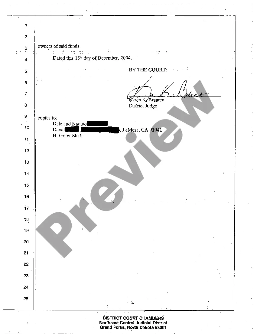 Preview A05 Order for Release of Funds Deposited