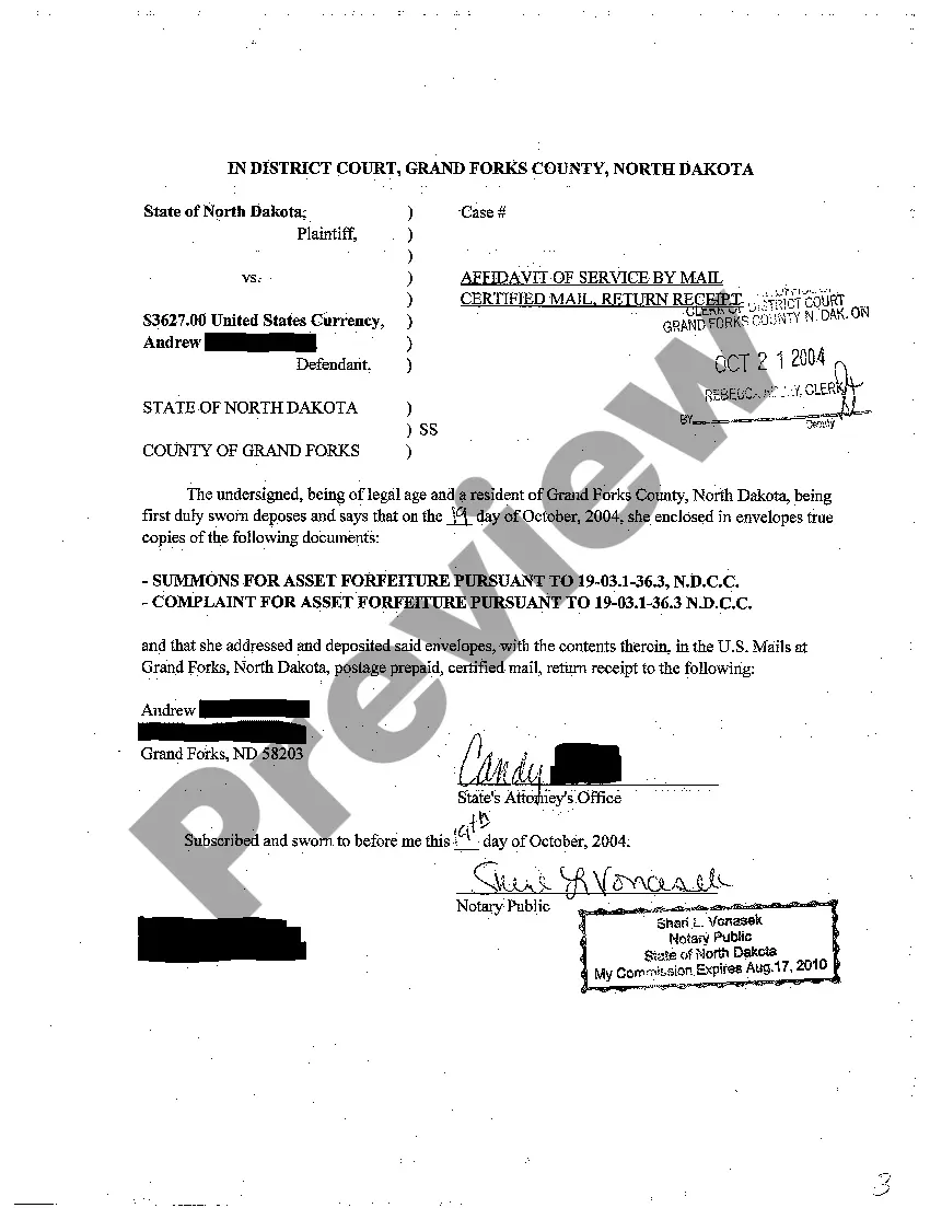 Preview A01 Complaint for Asset Forfeiture regarding Cash Money Found by Law Enforcement Officials