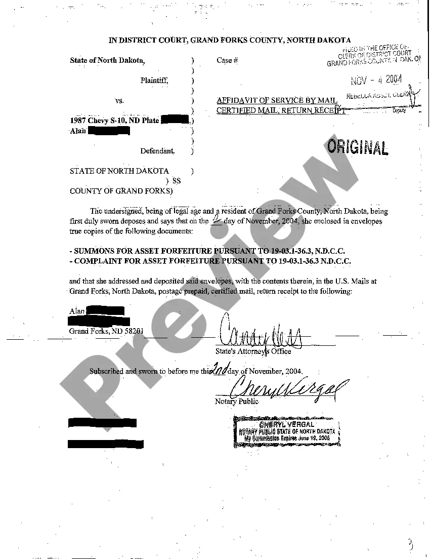 Preview A01 Complaint for Asset Forfeiture regarding Automobile Seized by Law Enforcement Officials