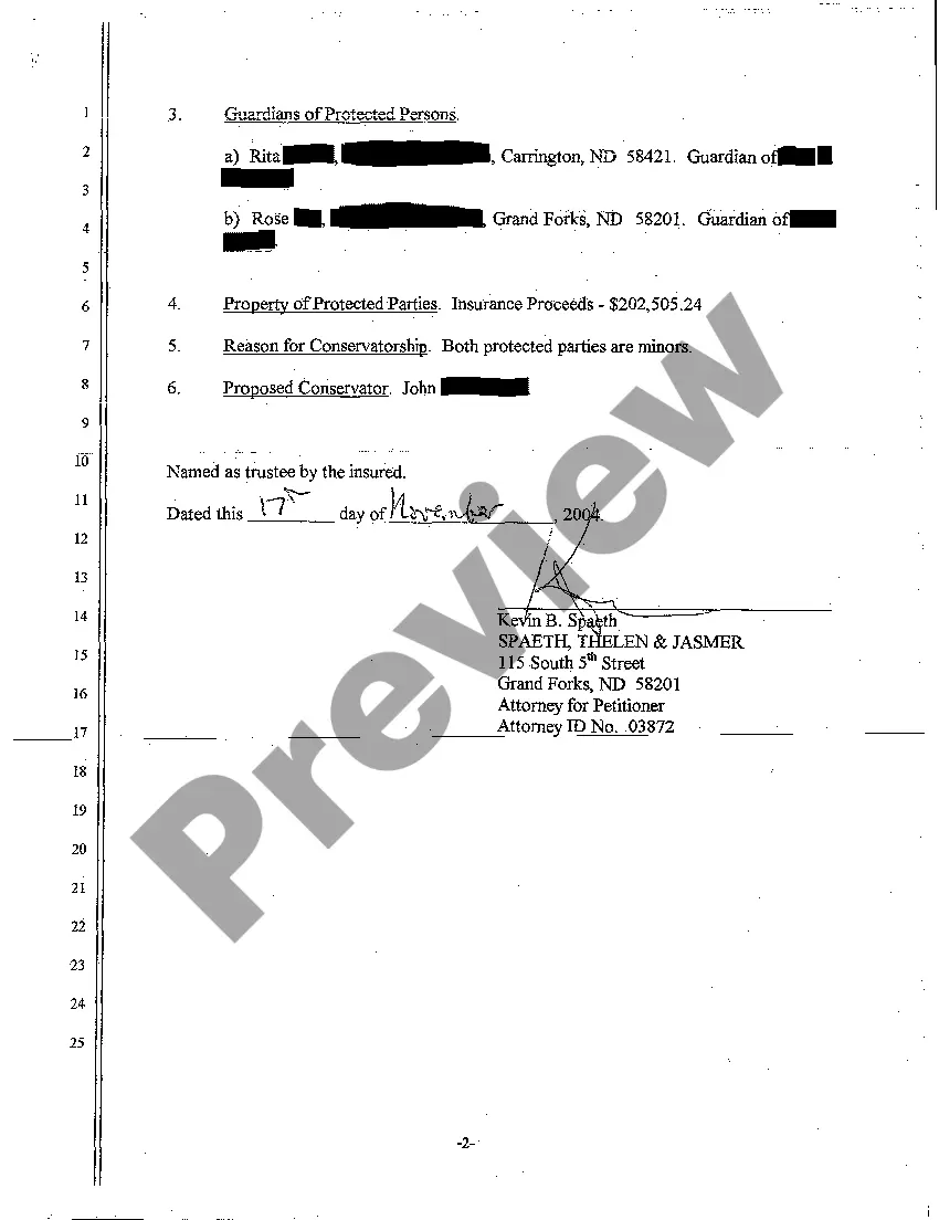 Preview A01 Petition to be Appointed Conservator of Certain Insurance Proceeds for Minors