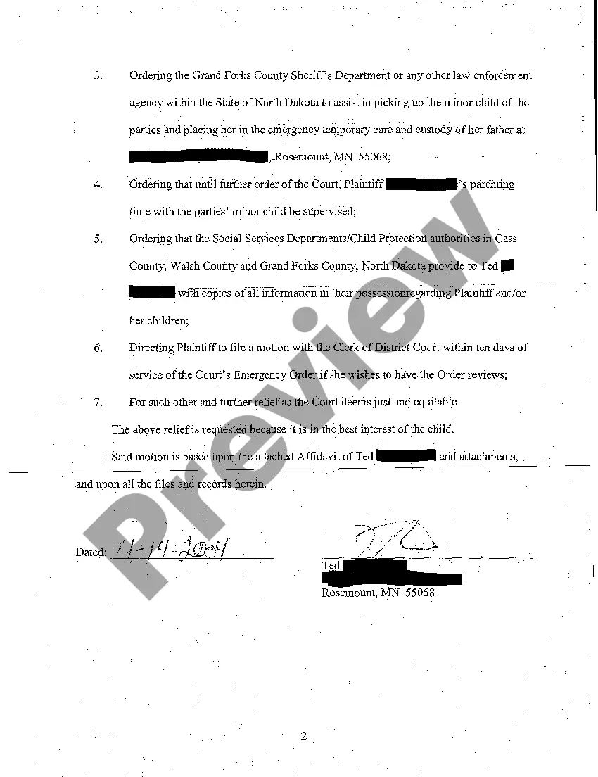 Get A01 Emergency Ex Parte Motion for Temporary Custody Preview A01 Emergency Ex Parte Motion for Temporary Custody