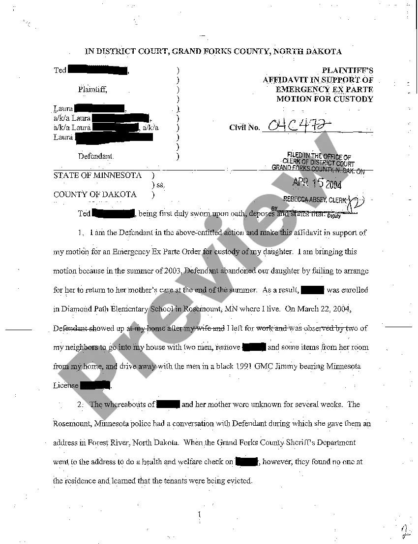 Get A01 Emergency Ex Parte Motion for Temporary Custody Preview A01 Emergency Ex Parte Motion for Temporary Custody