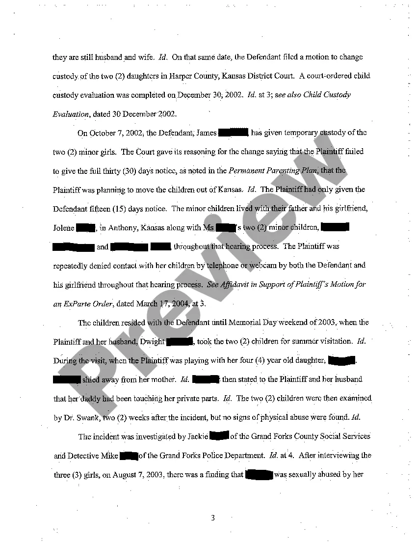 Preview A01 Amended Brief in Support of Motion to Amend Visitation - abuse of children by parent