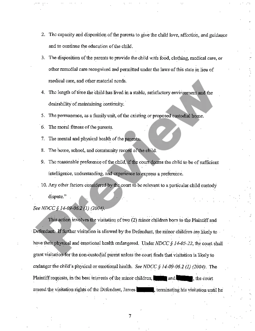 Preview A01 Amended Brief in Support of Motion to Amend Visitation - abuse of children by parent