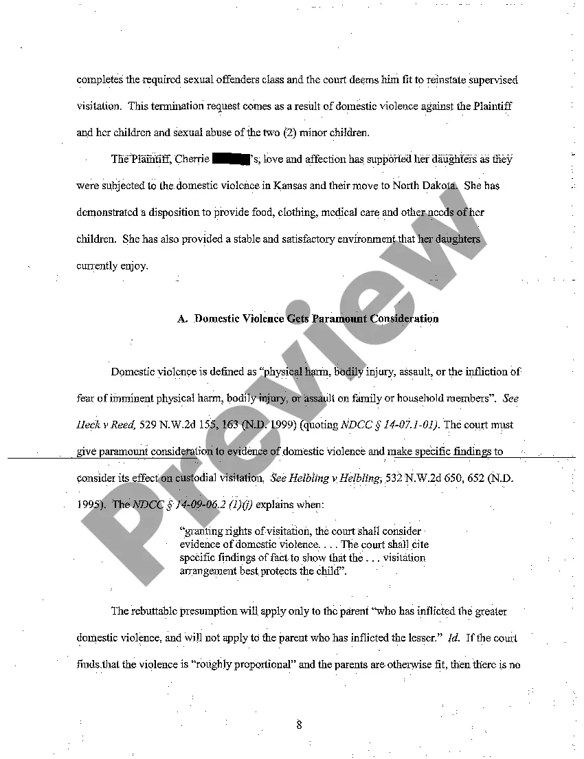 Preview A01 Amended Brief in Support of Motion to Amend Visitation - abuse of children by parent