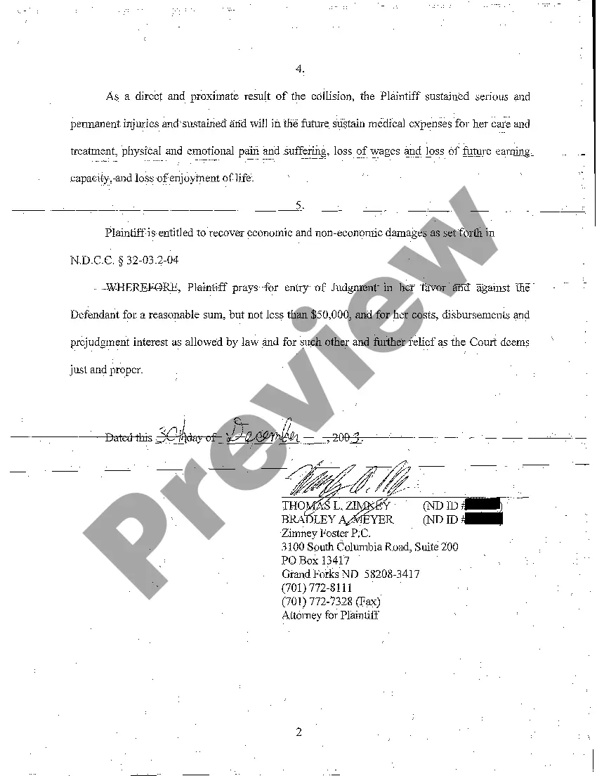 Get A01 Complaint and Demand for Jury Trial - two car collision Preview A01 Complaint and Demand for Jury Trial - two car collision