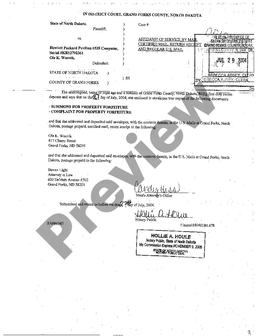 Get A01 Complaint for Property Forfeiture regarding Computer Seized by Law Enforcement Officials Preview A01 Complaint for Property Forfeiture regarding Computer Seized by Law Enforcement Officials