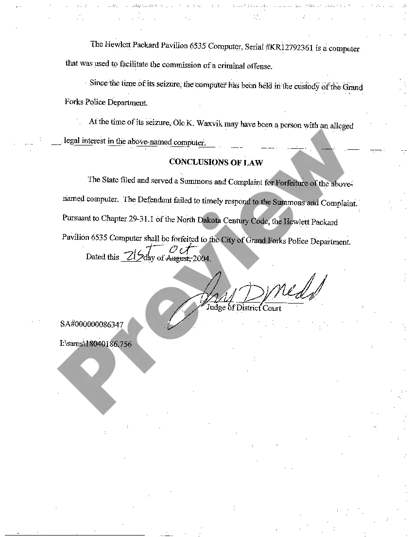 Preview A03 Findings of Fact, Conclusions of Law, and Order for Forfeiture