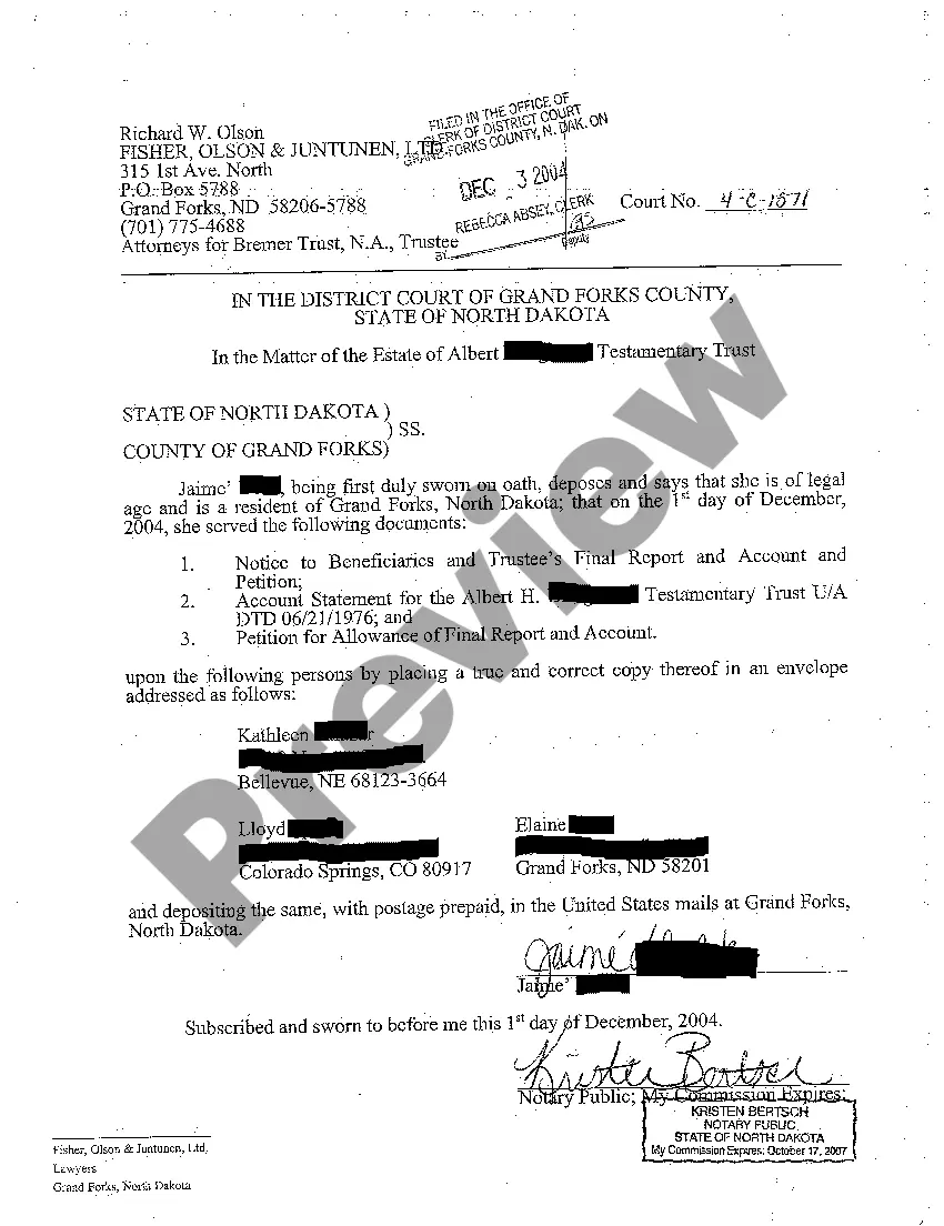 Preview A01 Petition for Allowance of Final Report and Account