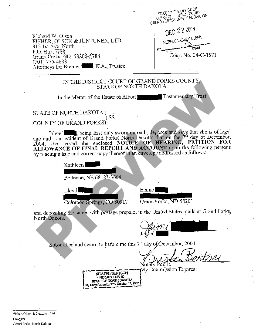 Preview A02 Notice of Hearing, Petition for Allowance of Final Report and Account