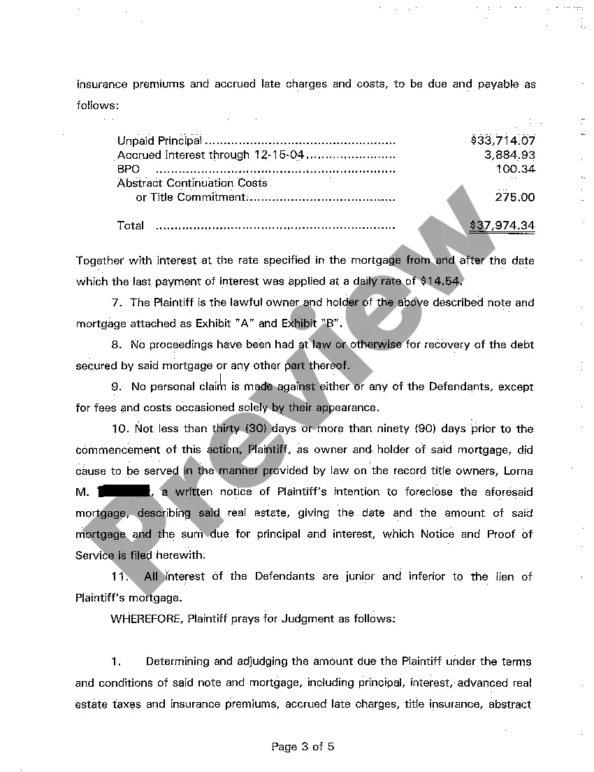 Preview A01 Complaint for Foreclosure by Sale