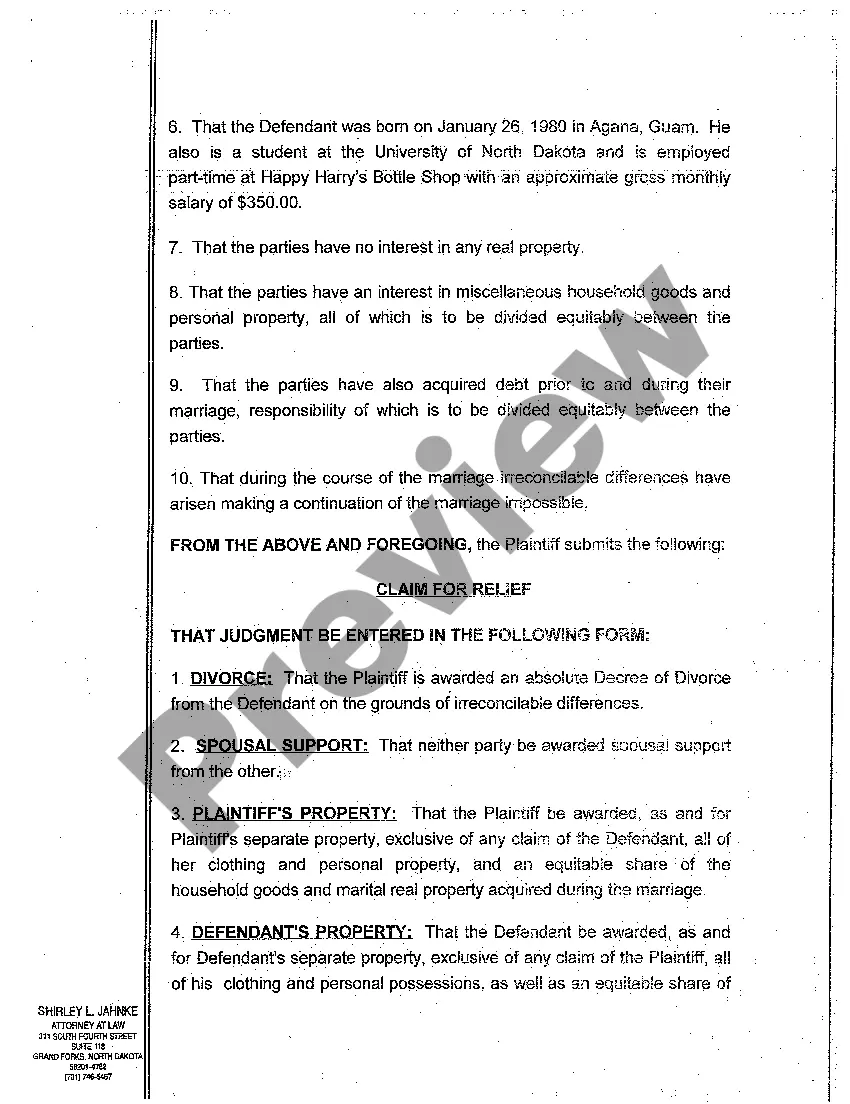 Get A01 Complaint for Divorce, Uncontested with No Children Preview A01 Complaint for Divorce, Uncontested with No Children