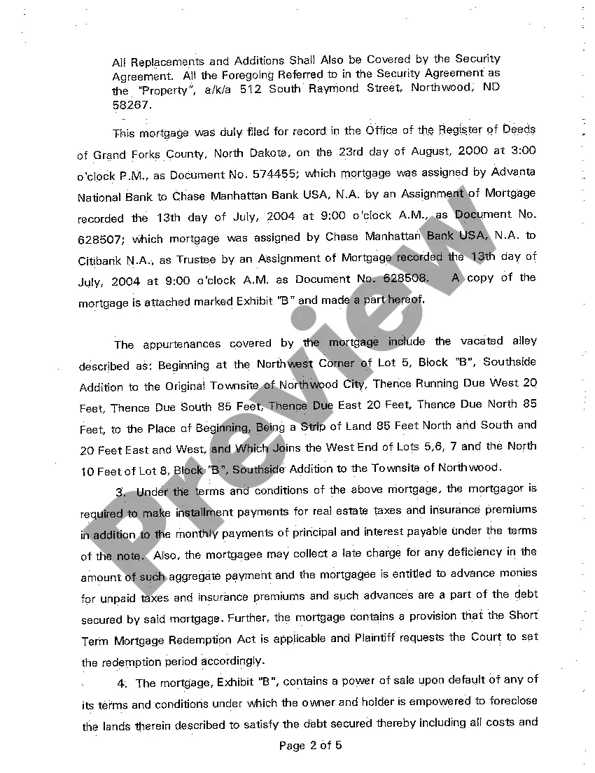 Preview A01 Complaint for Foreclosure by Sale and Deficiency Judgment