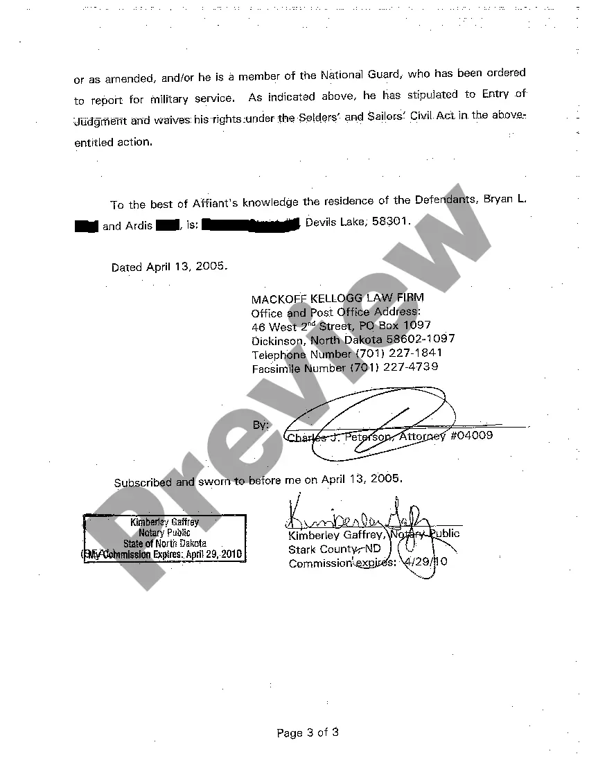 Preview A07 Affidavit of Default, Identity and Military Service