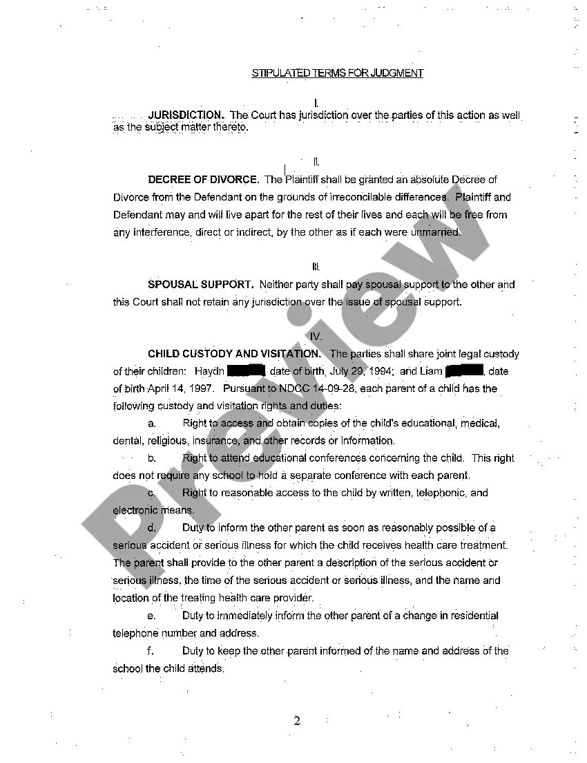 Preview A02 Stipulation of Parties as to Terms and Conditions of Separation