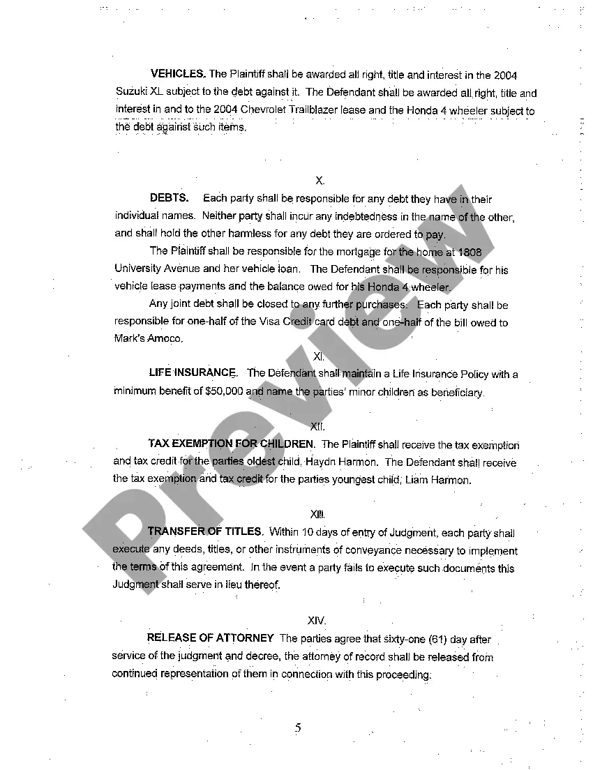 Preview A02 Stipulation of Parties as to Terms and Conditions of Separation