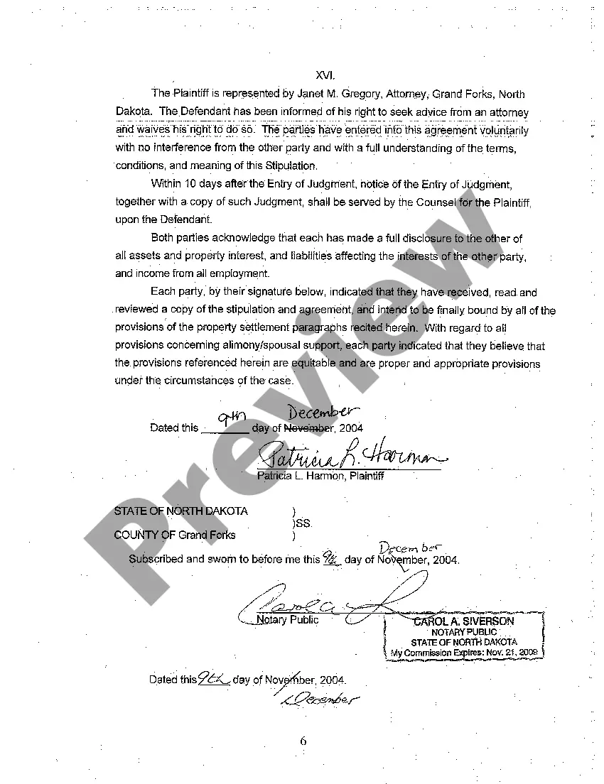 Preview A02 Stipulation of Parties as to Terms and Conditions of Separation