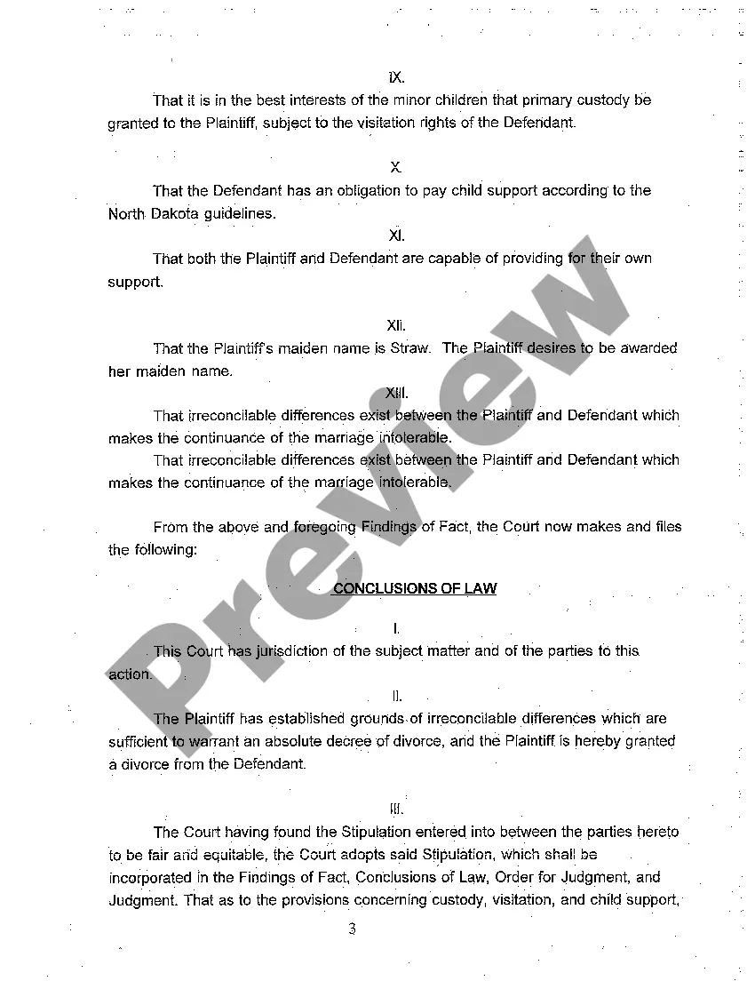 Preview A05 Findings of Fact, Conclusions of Law, Order for Judgment and Judgment