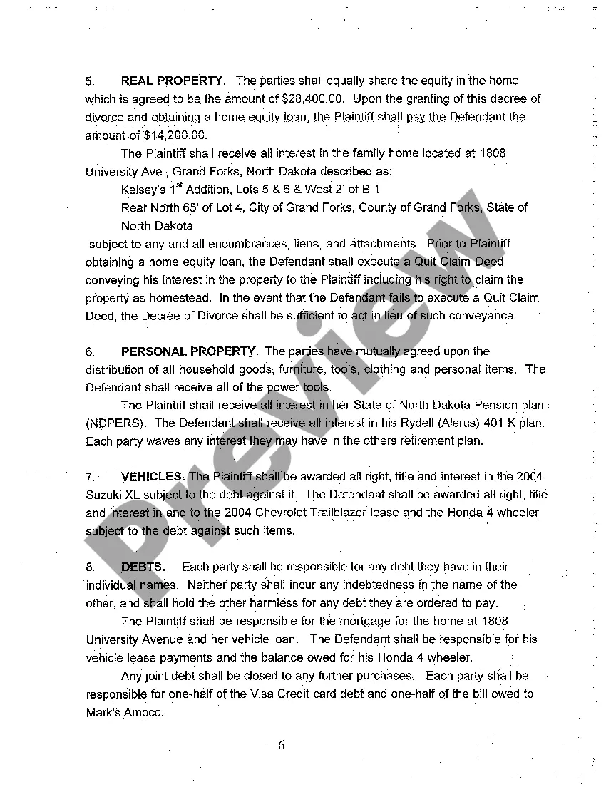 Preview A05 Findings of Fact, Conclusions of Law, Order for Judgment and Judgment