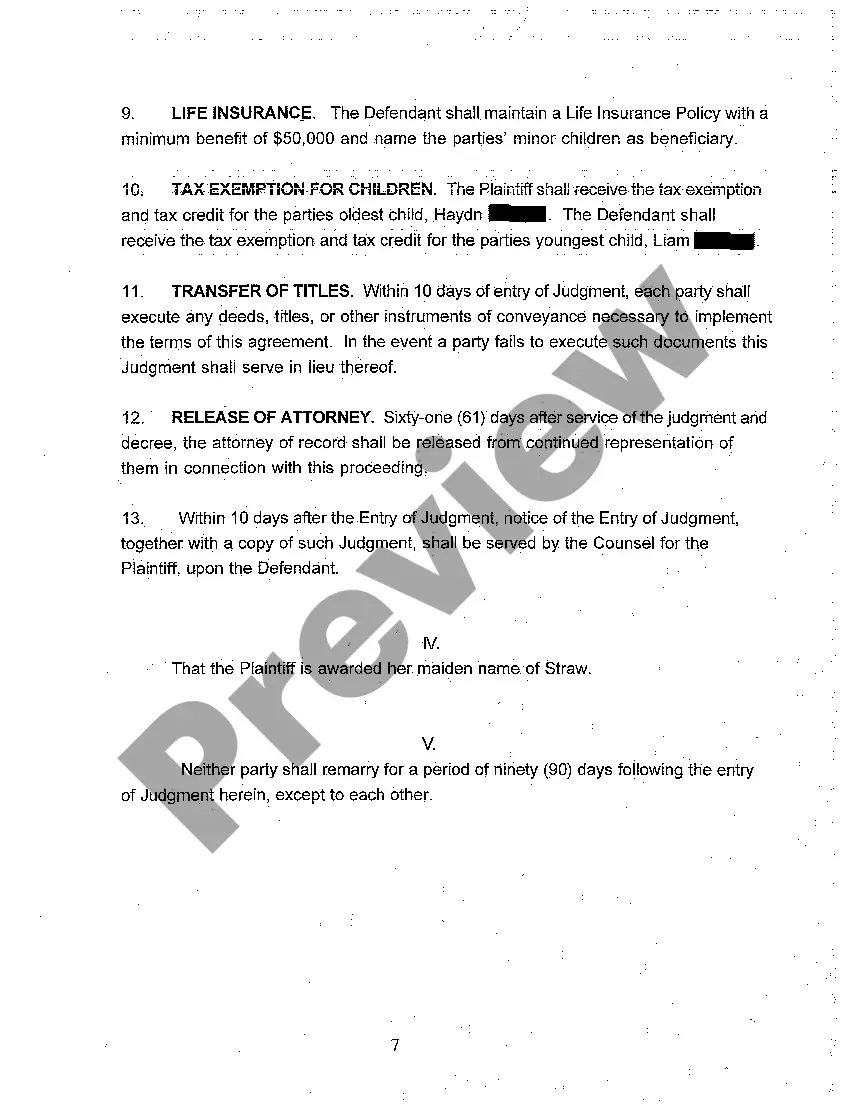 Preview A05 Findings of Fact, Conclusions of Law, Order for Judgment and Judgment