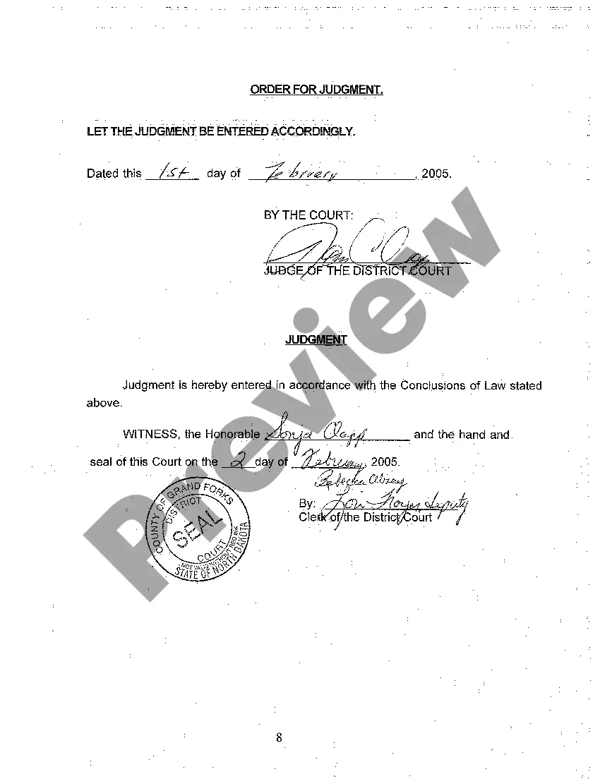 Preview A05 Findings of Fact, Conclusions of Law, Order for Judgment and Judgment