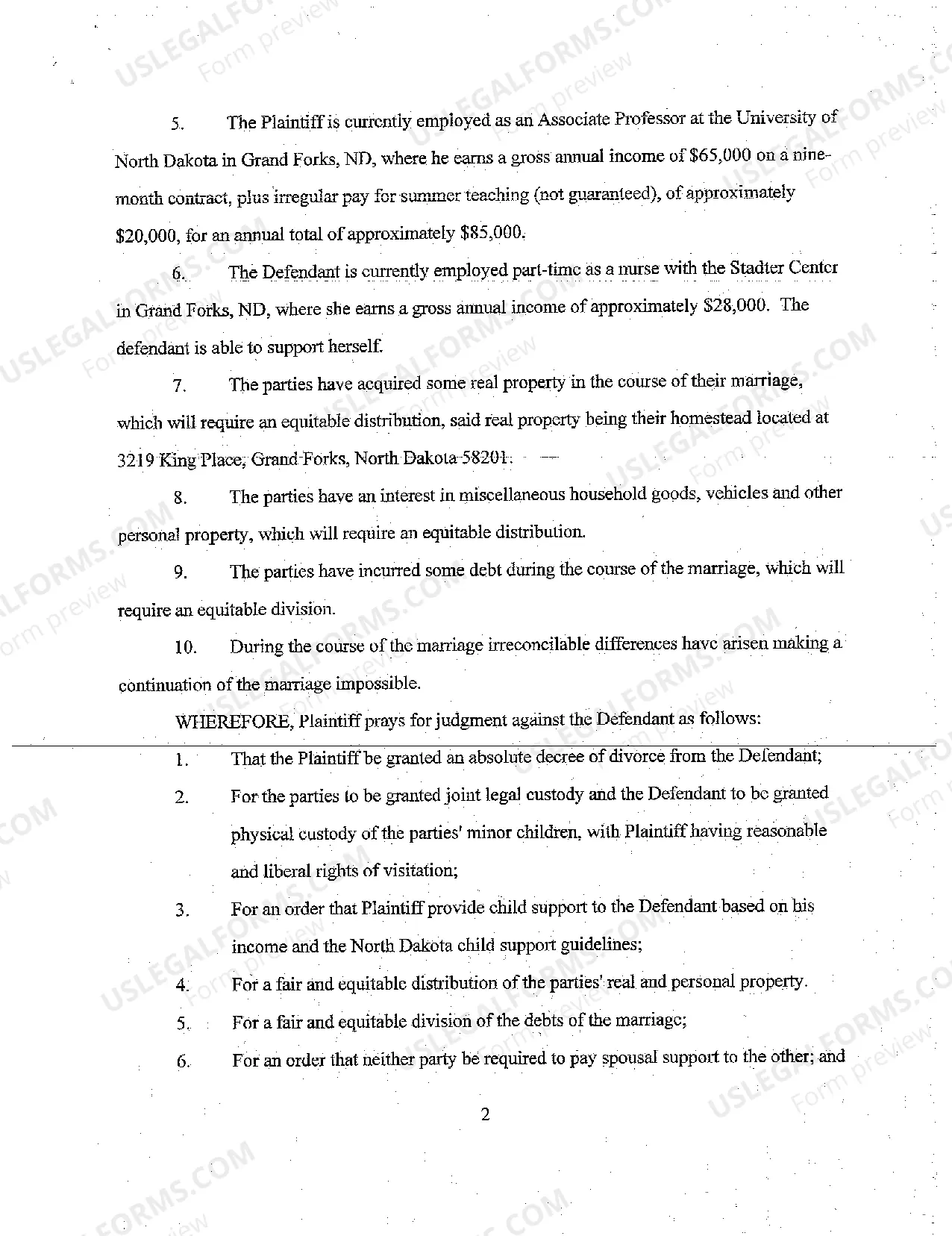 Preview A01 Complaint for Divorce, Uncontested with Children