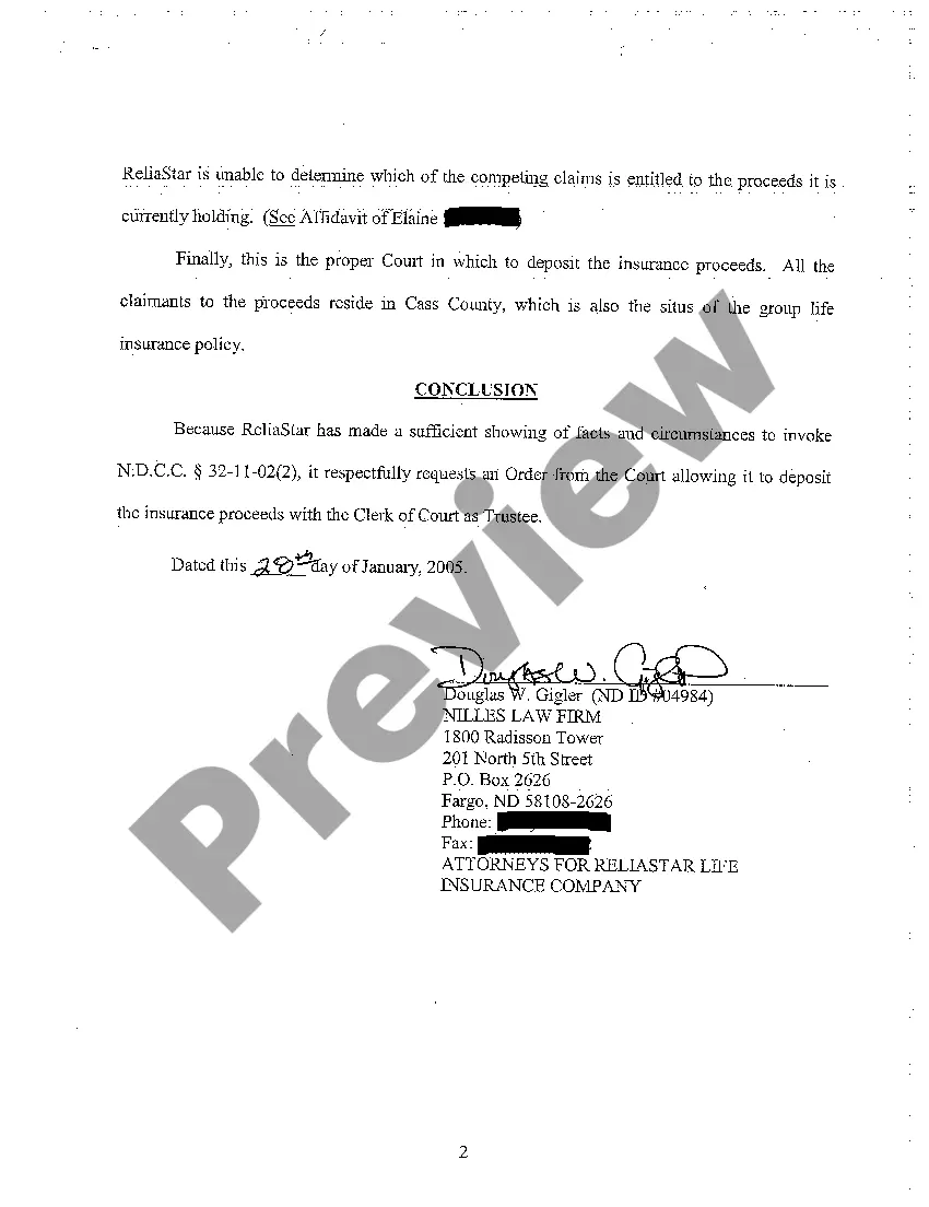 Preview A01 Motion for Ex Parte Order Allowing Deposit of Insurance Proceeds