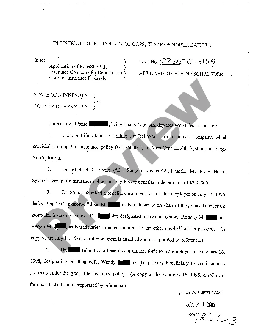 Preview A01 Motion for Ex Parte Order Allowing Deposit of Insurance Proceeds